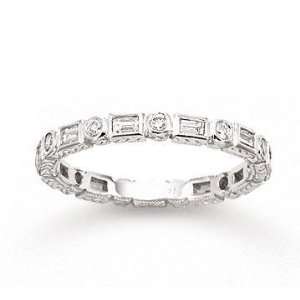    14k White Gold Round Baguette Diamond Stackable Ring: Jewelry