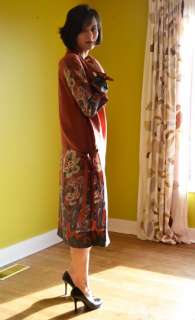 1920s vintage Silk ROSES drop waist FLAPPER dress M  
