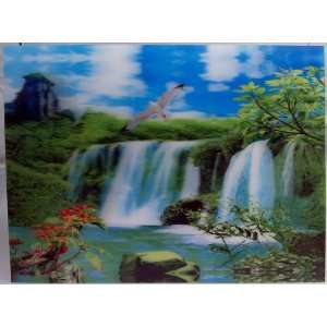   Stereoscopic Print Paint Picture   Waterfall Scene 6