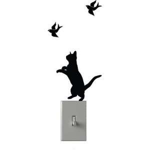 Cat Chasing Birds   Light Switch Decals   Custom Vinyl Wall Art   Made 