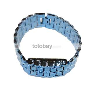 Black Steel Belt Super Bright Stylish LED Digital Watch Blue  