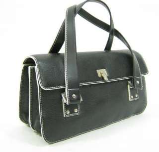 LAMBERTSON TRUEX Black Pebbled Leather Satchel Handbag  