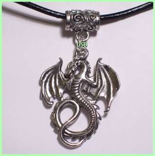 DRAGON Antique Pewter Pendant Leather Cord Necklace #707 2 Lead Free 