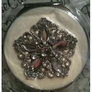 Compact Mirror Silver with Mother of Pearl Compact Lid Accented with 