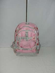 POTTERY BARN KIDS PBK Rolling Backpack *USED ONCE* Pink Red and White 