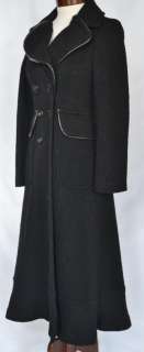   ME Long Wool Coat 12 UK 16 NWT Leather Trim Long Maxi Black  