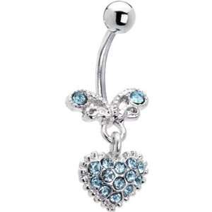  Aqua Treasured Heart Belly Ring: Jewelry