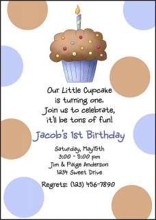 Personalized CUPCAKE FIRST BIRTHDAY PARTY Invitations  