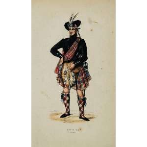   Scottish Clan Plaid Kilt Scotland   Hand Colored Print