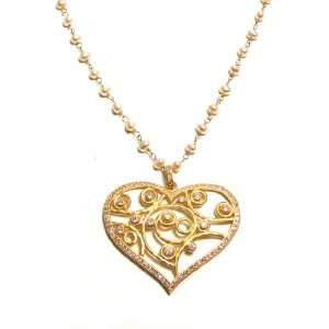   16 Pearl Link Necklace with Hammered Gold Heart Pendant From Barrocos