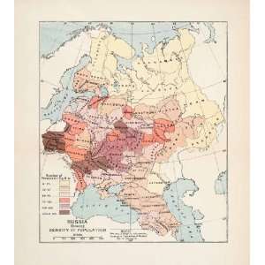  1904 Lithograph Map Russia Population Density Black Sea Baltic 