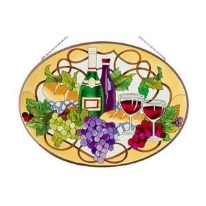  Bread Wine Metal Framed Stained Glass Art Panel 19.25 W X 