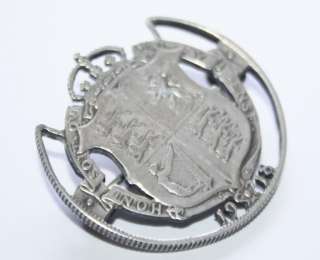ANTIQUE 1918 CUT WORK HALF CROWN SOLID SILVER COIN PIN BROOCH TRENCH 
