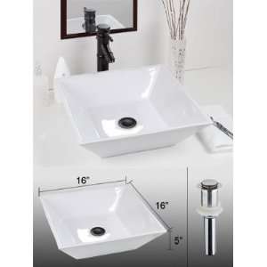  Bathroom Square Porcelain Sink Vanity Vessel with Drain 