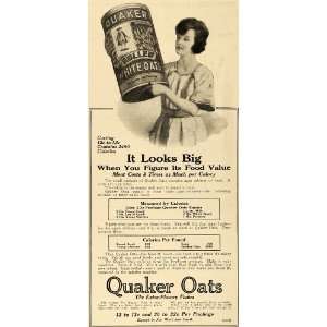 1918 Ad Quaker Rolled Oats Calorie Chart Food Value   Original Print 