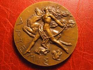 Art Deco ARTEMIS Olympian goddess hunting wilderness medal by Raymond 