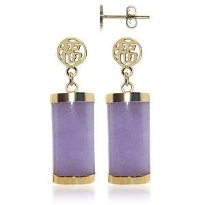    14 KT Yellow Gold Purple Jade 14k Post Dangle Earrings: Jewelry