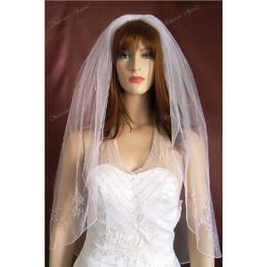  1t Diamond White Iridescent Beaded Motif Wedding Veil 