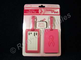 Pink Ribbon Breast Cancer Awareness Luggage Tags 2 Pack! Measures 
