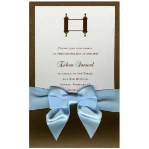  Torah on Ivory with Blue Bow Invitations 