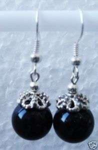 Beautiful Tibet black jade beads earrings  