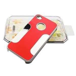  iPhone 4S Steel Aluminum Chrome RED Silver Cover Case 4S/4 