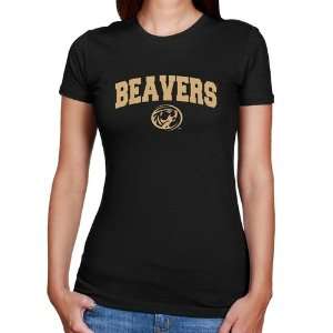  Bemidji State Beavers Ladies Black Logo Arch Slim Fit T 