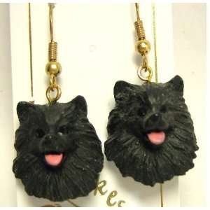  Pomeranian Black   Dog Figurine Jewelry Earrings 