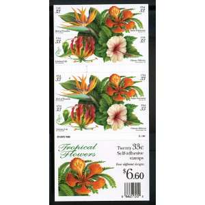   Stamps 1999 Tropical Flowers #3310 3315 Booklet of 20   33 Cent Stamps
