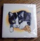 Cat Trivet Tile Black & White Kitten Feline Ceramic NEW