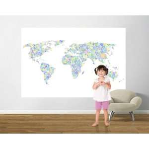  Peace & Love World Map Teal Green Pre Pasted Mural: Home 