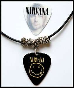 Nirvana Smiley Guitar Pick Black Leather Necklace + Pick  