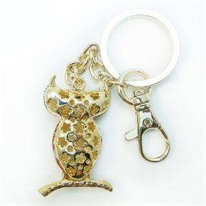 Branch Owl Bird Keychain Purse Charm Swarovski Crystal Bead  