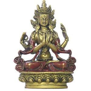 Chenrezi Bodhisattva Purifies Negative Emotions Statue, Gold and Red 
