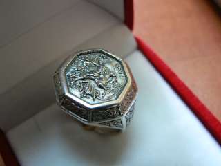 Unique and very beautiful silver ring with the icon of St. George on 