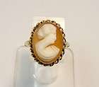 VINTAGE 10K YELLOW GOLD SHELL CARVED CAMEO RETRO RING *