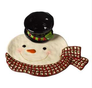 New Grasslands Road Christmas SnoCountry Ceramic Snowman Chip & Dip 