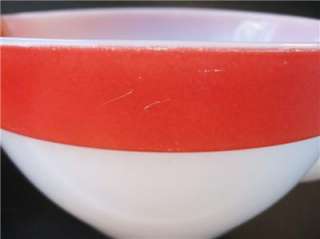 Fire King Colonial White Glass Batter Bowl w/ Red Band  