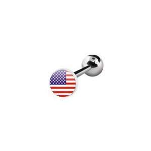 316 Surgical Stainless Steel Barbell with USA Flag Logo   14G   Sold 