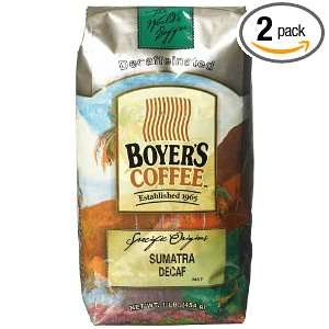Boyers Coffee Sumatra Decaf, 16 Ounce Bags (Pack of 2)  