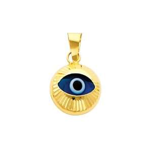  14K Yellow Gold Evil Eye Fluted Charm Pendant: The World 