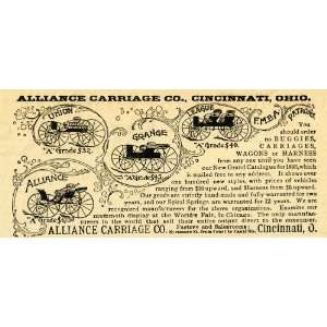  1893 Ad Alliance Horse Carriages Buggies Wagons Harnesses 