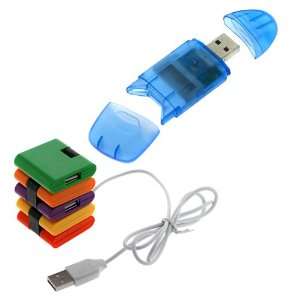  GTMax High Speed USB 2.0 4 Port Hub + Blue USB Memory Card 