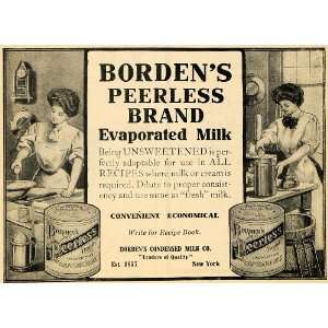  1908 Ad Bordens Peerless Evaporated Baking Milk Recipe 