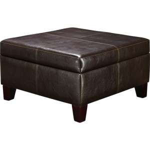 Brown Faux Leather Square Storage Footstool Ottoman  