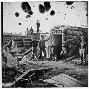   Fort Harrison. Federal soldiers in front of bomb proof
