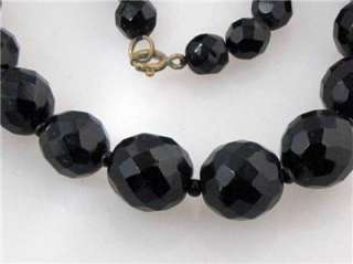 VICTORIAN JET FACETED BEAD NECKLACE 26.5   