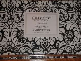 Hillcrest BLACK WHITE DAMASK PRINT Sheet Set QUEEN  