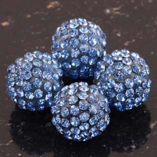   Blue Pave CZ Crystal Rhinestone Disco Ball Spacer Beads Findings 12MM