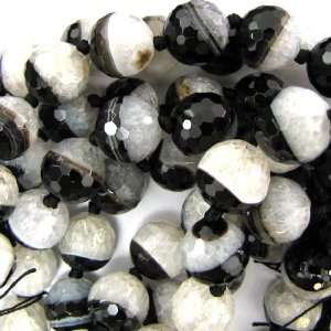  14mm faceted black white druzy agate round 6 strand